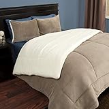 Color pardo Lavish Home 3 piezas de forro polar Sherpa/colcha - para cama de matrimonio - gris topo de casa de lujo
