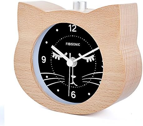 FIBISONIC Silent Small Cute Animals Silent Table Beech Wood Alarm Clock