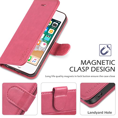 Funda iPhone SE  Funda iPhone 5S  TUCCH Funda Piel para iPhone 5 con Carcasa Interna de TPU  Garant  a de por vida  Soporte Plegable 3 Ranuras para tarjetas Cierre magn  tico Funda Tapa para iPhone SE 5S 5  Rosa