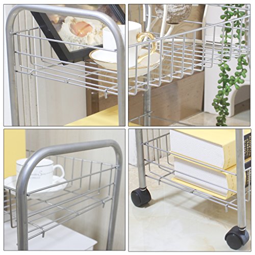 Finether 2-Tier Badwagen Küchenwagen Draht Rollwagen Allzweckwagen Haushaltwagen Badregal Küchenregal Standregal mit Rädern 2-Tier Wäschekorb Aufbewahrungskorb Rack Metallregal 40.5×40.5x26cm Silber - 7
