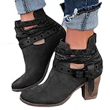 VJGOAL Damen Stiefel, Damen Mode Boho Party Hochzeit Niet Herbst Winter Keile Gewebte Schuhe Schnalle Ferse Stiefelette Stiefel (Schwarz, 37 EU)