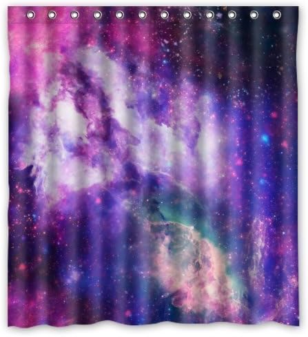 Lawrence Waterproof Shower Curtain With Hooks With Purple Nebula Galaxy Space Planet Star Universe Art Design 66x72 inch