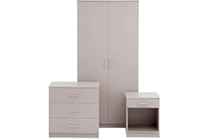 GFW Panama Bedroom Sets With Wardrobe, Chest Of Drawers & Bedside Table, Modern Wooden Matching Bedroom Furniture Storage Set, Light Grey, 3 Piece Set