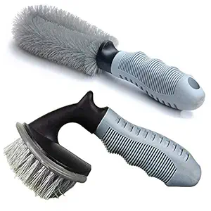 Linkhood 2-Pack Steel and Alloy Wheel Cleaning Brush, Rim Cleaner for Your Car, Motorcycle or Bicycle Tire Brush Washing Tool
