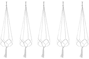 TSLRSA Macetas Colgantes,5Pcs Colgante de Plantas Macrame, Colgador para Plantas Soporte de Macetas de Flores con Anilla de Llave para Decoraciones Interior y Exterior,Tejiendo a Mano