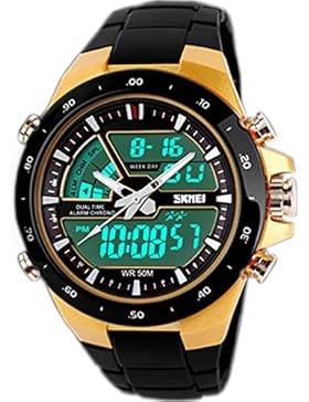 SunJas Digital Armbanduhr LED Sportuhr stoppuhr wecker wasserdicht Quaruhr Alarm in GOLD