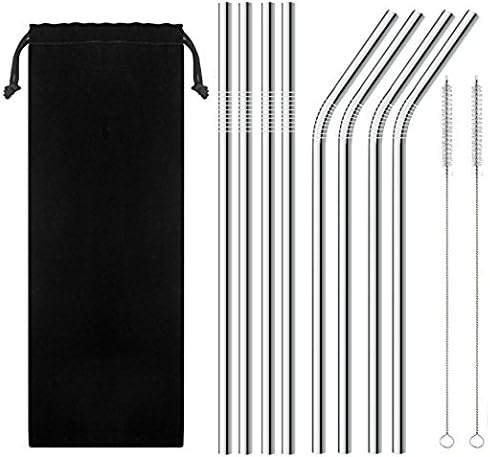 Stainless Steel Straws, Simplife 8.5 inch Reusable Drinking Straws Set(4 straight and 4 bend) for 20 OZ Yeti RTIC Tumbler, with 2 Cleaning Brushes