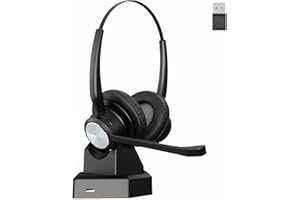 Mairdi Casque Bluetooth avec microphone pour PC, casque sans fil, réduction du bruit avec dongle USB et station de charge pour bureau/ordinateur/équipe/zoom/Skype/ordinateur portable