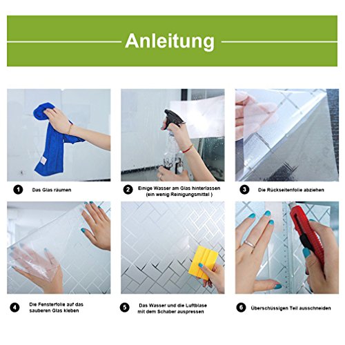 KINLO® Sichtschutzfolie 90x200cm Fensterfolie selbstklebend folie für fenster aus hochwertigem PVC folie büro möbelfolie klar Dekorfolie blumen folie statisch 2 Jahren Qualitätgarantie - 7