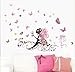 Produktbild Wandschmuck Aufkleber für Wohnzimmer und Schlafzimmer, Dekoration, Fee mit Schmetterling und Blüten, rosa Blumenkleid, Wandtattoo für Mädchenzimmer 15