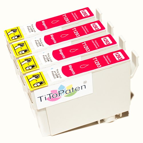 *TITOPATEN* 4x Epson Stylus Office BX 635 FWD Plus kompatible XL Druckerpatrone ersetzt Typ T1291 - 1294 - Magenta - Patrone MIT CHIP !!!