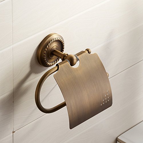 Weare Home geschnitzt Antik Badezimmer Toilettenpapierhalter Klopapierhalter mit Deckel, voller Kupfer, Messing, Bronze, Wandhalter - 6