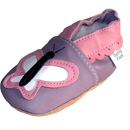 Soft Leather Baby girl Shoes with Suede Soles by Dotty Fish Lilac Butterfly design - 0-6 months