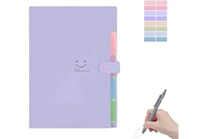 VOMKELA Fächermappe A4,Mappe Mit 5 Fächern,Dokumentenmappe A4 Mit Etiketten,Ordnungsmappe Mappen Ordnersystem, 12 durchsichtige Geldumschläge, 14 Monatsplaner Haftnotizen (Fächermappe purple)