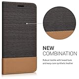 kwmobile Hülle für Huawei Nova - Bookstyle Case Handy Schutzhülle Textil mit Kunstleder - Klapphülle Cover Anthrazit Braun - 