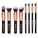 Party Queen Premium Makeup Brush Set Classic 8Pcs Rose Golden Kabuki Brush Cosmetic Kit + Luxurious Coffee Leather Case-Supreme Quality For Flawless Beauty