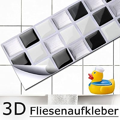 Grandora 4 Set 25,3 x 5,4 cm Grandora Mosaïque 3D autocollant pour carrelage w5194 auto-adhésif cuisine salle de bain Stickers muraux Tuiles décoratives Film Noir Blanc Argent