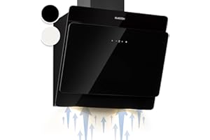 Klarstein Montage l'île Hotte Aspirante Inclinées 60cm, pour Cuisine, Filtre en Aluminium, Débit d'Air Puissant 607m³/h, LED, Ecran Tactile, Extracteur d'Air Silencieux, Efficace avec Evacuation, Noir