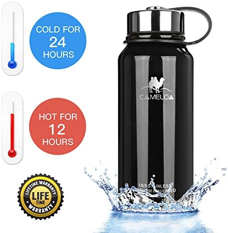 Cameloa water bottle bpa free, Stainless Steel Flask, Sports Water Bottle (Black, 1100ml- 38oz)