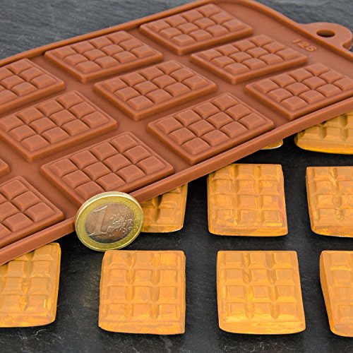 Silikonform mit Schokotafeln für Schokolade, Pralinen, Eiswürfel, Süßigkeiten, Party, Dekoration, Kinder – Geburtstag, Geschenk – Idee, backen, Farbe: Braun - 5