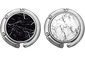 Handbag Hook, FOME Set of 2 Foldable Purse Hook Bag Hanger Holder Folding Purse Holder Handbag Holder for Purse Marble White Black