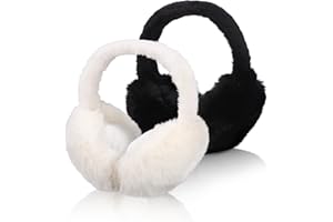 HUIFOO Paraorecchie invernali da donna, in peluche, pieghevole e regolabile, unisex, caldo e morbido, Bianco e nero