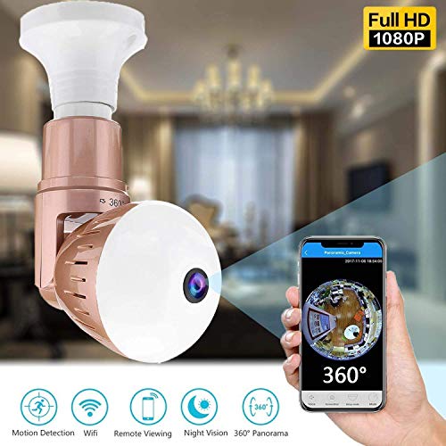360 Degree Bulb Hidden Night Vision Spy Camera with WiFi 1080P Panoramic Fish Eye LED Light Twist Lens with Remote for Android iOS