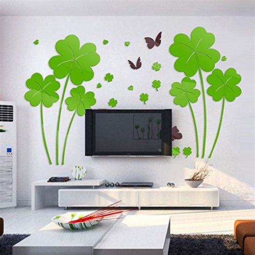 JWQT 3D-Acryl drei-dimensionalen Wand Aufkleber, Wohnzimmer Bett Fernseher Sofa Hintergrund wand Dekoration Hochzeit kreative Aufkleber, Licht grün Blumen und Schmetterlinge, Übergröße