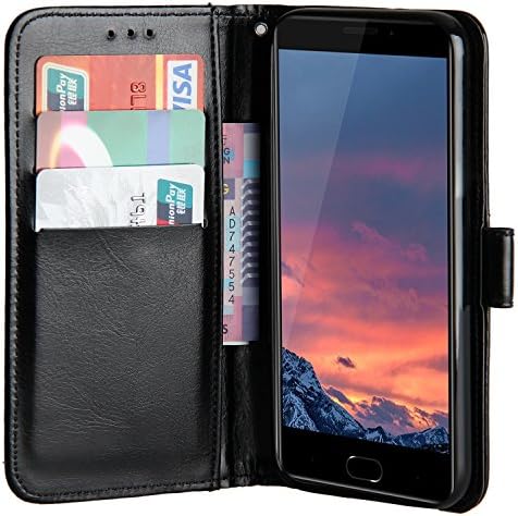Raiphy Leather case for Vernee Thor Plus ,Phone protective Leather Case with a card slot and Stand Function (Black)