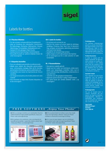 Sigel DE160 Flaschenetiketten, 20 Stück, hochweiß, für Ink (A4 Papier, hochglänzend, 80 x 120 mm) - 8