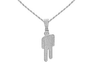 QEHYUELEFU Hip Hop Bad Guy Villain Necklace, Fashion Diamond Necklace,Stainless Steel Bowed Head Pendant Zircon Rap Hip Hop Necklaces, Rapper Jewelry Skew Head Necklaces (Silvery)