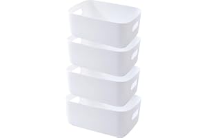 EURXLQ 4 Pezzi Cestini Portaoggetti Plastica Scatole Organizer con Manici,Contenitori per Armadio,Contenitore Plastica,Organizer Portaoggetti per Cucina Bagno Cosmetici (Bianco, 25×18×10 cm)