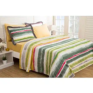 Maspar Waltz 3 Piece Cotton Duvet Cover Set - King Size, Green