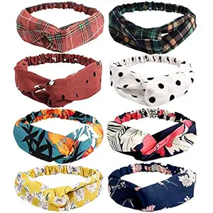 FAMEZA Soft Headbands for Women, 8pcs Top Knot Headbands for Women, Cross Bow Headbands, Turban Boho Headbands for Women, Hair Hoop Hairbands Hair Accessories for Women Girls Styling Hair Accessories