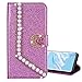Produktbild Nadoli Leder Hülle für Galaxy A8 2018,Luxus Bling Glitzer Diamant 3D Handyhülle im Brieftasche-Stil Perle Herz Flip Schutzhülle Etui für Samsung Galaxy A8 2018,Lila