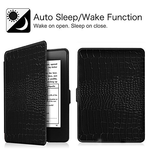 Fintie Kindle Paperwhite Hülle – Die dünnste und leichteste Smartshell Case Schutzhülle Tasche mit auto Sleep / Wake für den neuen Kindle Paperwhite 2016 (mit 300 ppi-Display, 6 Zoll, und integrierter Beleuchtung) und alle Modelle von 2012, 2013, 2014, 2015, Krokodil Schwarz - 2