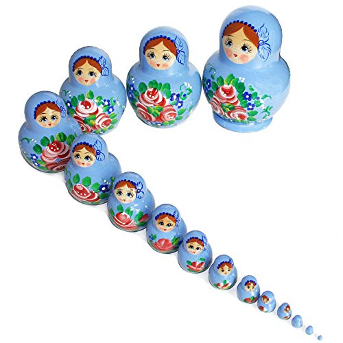 Preisvergleich Produktbild Matroschka, Babuschka, Holzpuppe "Katja, hellblau" 15-tlg. 14cm