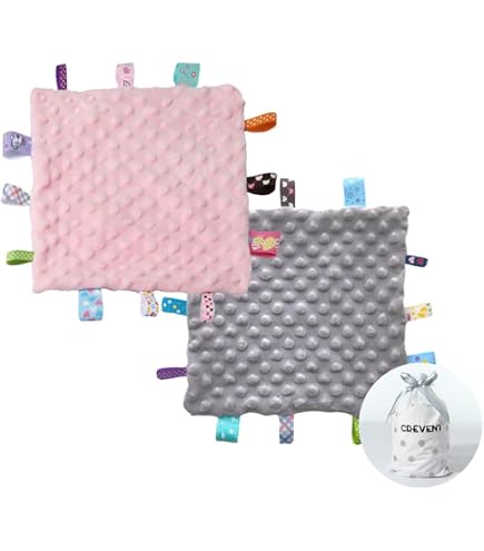 Taggy Coperta Sensoriale Per Neonati In Cotone Rosa 25x25 Cm - Con 12 Etichette In Raso, Morbida E Traspirante Per 0-24 Mesi, Regalo Baby Shower