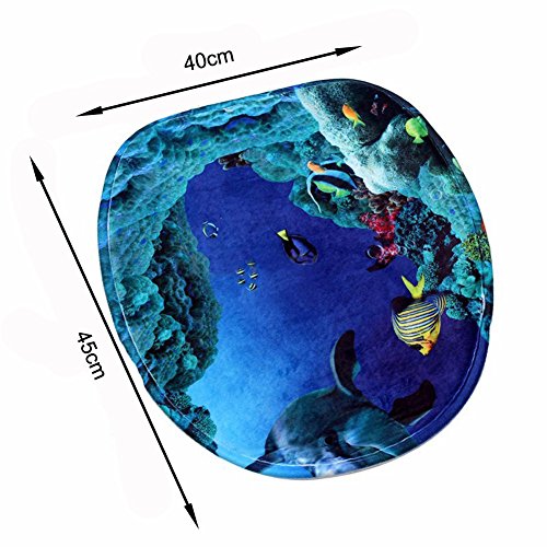 Joyoldelf Badezimmer-Set aus Flanell, rutschfest, 3 Stück, Design „Sea World“, Badezimmer-Set, Badematte + WC-Vorleger + WC-Deckelbezug - 4