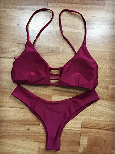 Vandot Damen Sexy Split Badeanzug Swimwear Bikini Push Up Bandeau Neckholder Brustpolste Cups Strand Bademode Swimsuit Tankini Beachwer High Waist Hohe Taille Shorts Oberteil Tops und Bottoms Set – Design 2 - 2