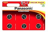 Panasonic CR2032 Lithium 3 Volt Battery card of 6