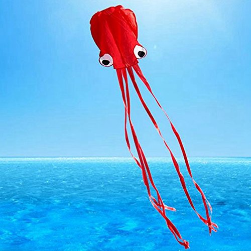 Mossun Huge Red Octopus Kite For Kids Software Long Tail 13.2 Feet Height Flyer Kite with 60 m line in kite reel Perfect for Outdoor Play