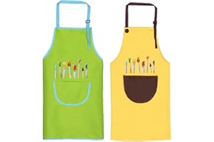 O-Kinee Grembiule Cucina Bambini, 2 Pezzi Grembiule Pittura Bambini, Bambini Grembiule con Tasche, Regolabile Bambino Grembiuli Chef per Ragazzi Ragazze Pittura Cucina (8-12 Anni)