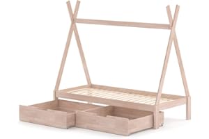 VitaliSpa Tipi bed Tipi, Natural wood, 90x200 cm High with 2 drawers