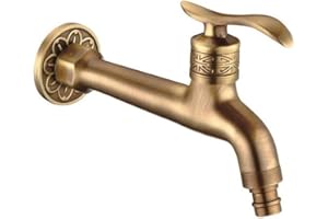 Nostalgie Messing Waschtischarmatur für Waschmaschine - Antik einhebelmischer Wasserhahn 1/2 Zoll Wandhalterung Einlochmontage Wannenarmatur für Balkon Garten - mit Wasserleitung angeschlossen, Lang