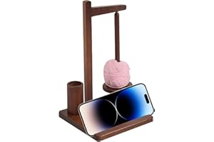 Alleshelfer Wollabwickler Holz, Wollabwickler, Garnhalter zum Häkeln, Rotierender Magnetischer Wollknäuelhalter, Garnrollenhalter mit Aufbewahrungseimer und Handyhalter Wollwickler, Wollknäuelhalter