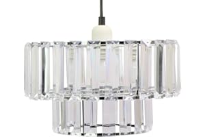 CHI-BUY Shiny Beads Pendant Light Shade & Ceiling Lamp Shade Modern Polished Chrome and Acrylic Clear Beads Interwoven Ring Accessories - Double Layer Metal Ceiling LampShade for Bedroom Room Living Room