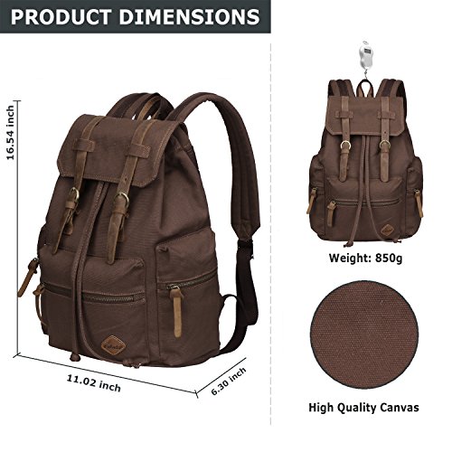 Fafada Rucksack Canvas Vintage Damen M  dchen Leder Retro Laptop backpack Schulrucksack Daypack f  r Campus Studenten und Outdoor Reisen Wandern Kaffe