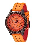 DETOMASO Firenze Herren-Armbanduhr Chronograph Analog Quarz Schwarzes Edelstahlgehäuse Oranges Zifferblatt - Jetzt mit 5 Jahre Herstellergarantie (Leder - Orange (Naht: Schwarz))