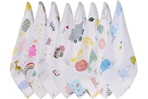 GUIYANIU 8Pcs Muslin Cloths for Baby Muslin Squares Cotton Burp Cloths, Muslin Washcloths Baby for Soft Face Cleaning, Reusable Newborn Baby Wiping Bathing Feeding Cloths Towel Makeup Removal 30 x 30cm